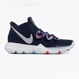 Nike Kyrie 5 Galaxy Sz 11.5 Navy Multi Metallic Silver AO2918-900 High Top